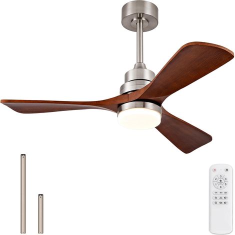 Ventilateur de plafond en bois de 107 cm (42 pouces) avec lumière et télécommande, pour intérieur et extérieur. Ventilateur de plafond moderne à 3 pales pour terrasse, salon, maison de campagne, etc. (1/5)