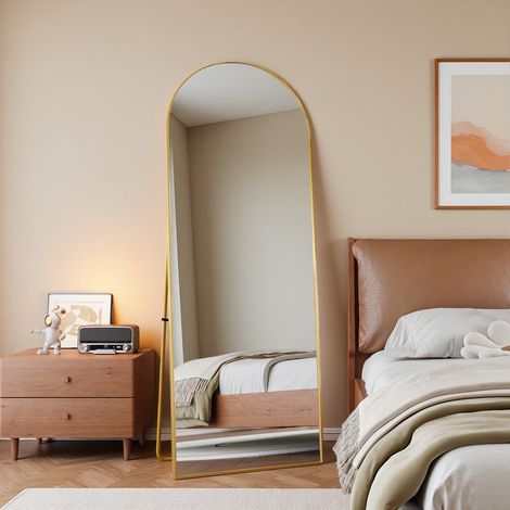Miroir de Sol Pleine Longueur, 162x53 cm, Grand Miroir Bombé Oval Doré, Verre Trempé Haute Définition Cadre en Métal, Amovible en Suspension - Idéal pour Chambre, Salon, Entrée (1/5)