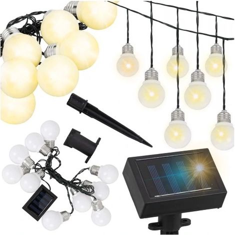 Guirnalda solar de luces LED para jardín, cadena de 10 bombillas colgantes.