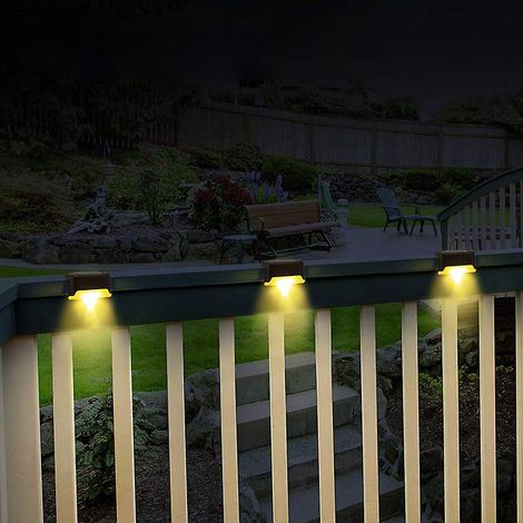 Lot de 8 lampes solaires d'extérieur pour escaliers, marches, clôtures et jardin - Étanche et blanc chaud (1/5)