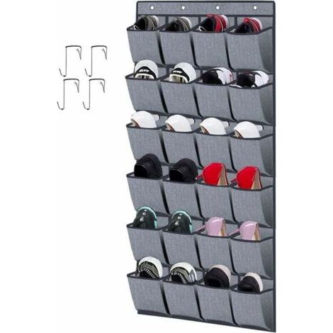 Range-chaussures à suspendre sur la porte 24 Poches, Stockage de Chaussures, Pliable Collection de Chaussures Sac de Rangement Organisateur avec Crochets, Gris en Lin (1/4)