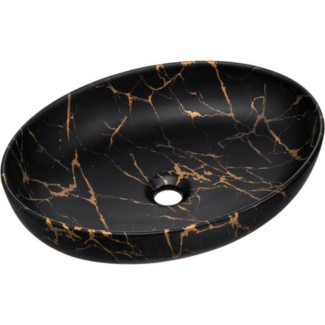 Vasque à poser en céramique noire marbrée - L 52 x 39.5 cm - Gamme Mona - Livraison gratuite