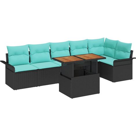 Garden Sofa Set with Storage 7 pcs Black Poly rattan vidaXL