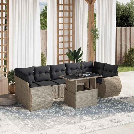 Set de sofás de jardín 8 pzas y cojines ratán sintético gris vidaXL (1/5)