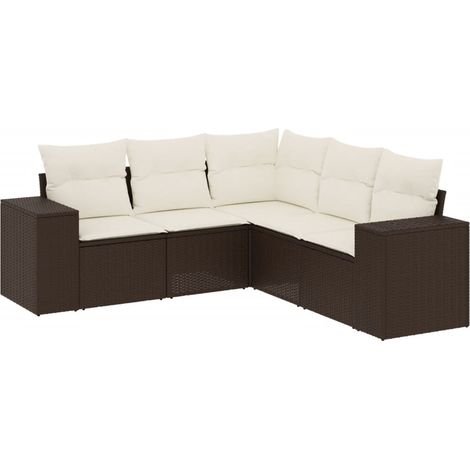 Set Divano da Giardino 5 pz Salotto da Giardino con Cuscini Marrone in Polyrattan (1/5)