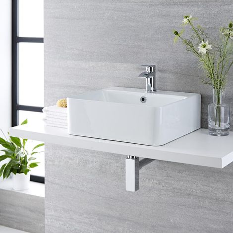 Ensemble Vasque Rectangulaire Suspendue Exton 46 X 42CM & Mitigeur Razor (1/5)