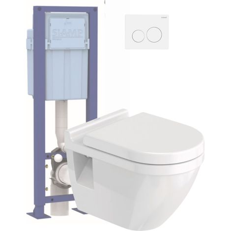 Pack inodoro suspendido DURAVIT Strack 3 con asiento freno caída + Estructura soporte SIAMP + Mando blanco