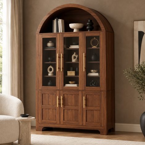 Vetrina 110 x 40 x 185 cm in MDF noce con ripiani regolabili - CHICFURN (1/5)