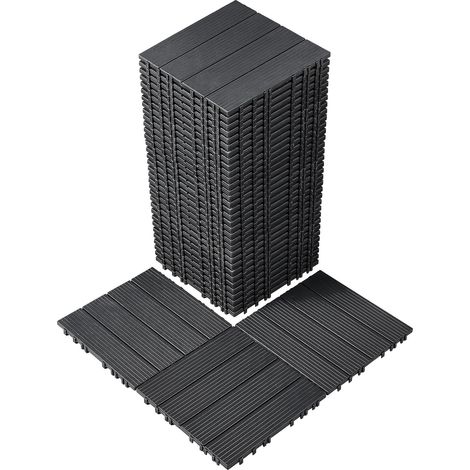 Dalles de Terrasse Emboîtables, Lot de 36, Revêtement de Sol Plastique Imperméable, 300 x 300 mm, 33444 c㎡, Utilisation par Tous les Temps, pour Porche, Piscine, Balcon, Arrière-cour, Gris Foncé (1/5)