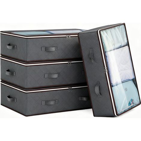Kleideraufbewahrungstasche，Faltbare Aufbewahrungsbox mit transparentem Deckel，4-teiliges Set，90 l großes Fassungsvermögen，Aufbewahrungstasche (1/5)