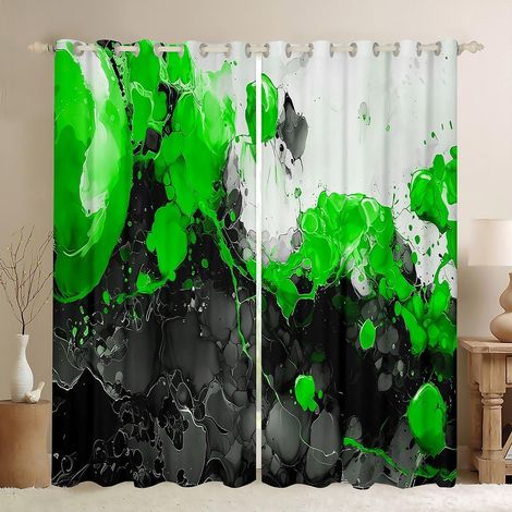 Rideau Occultant 140x245 cm Art Abstrait,Rideau Vert,Rideaux Voilage Art Fluide d'encre de Texture de Marbre Ombre,Voilage Fenetre Marbrage Noir Gradient pour Chambre Salon - 140L X 245H cm (2 Panneau (1/5)
