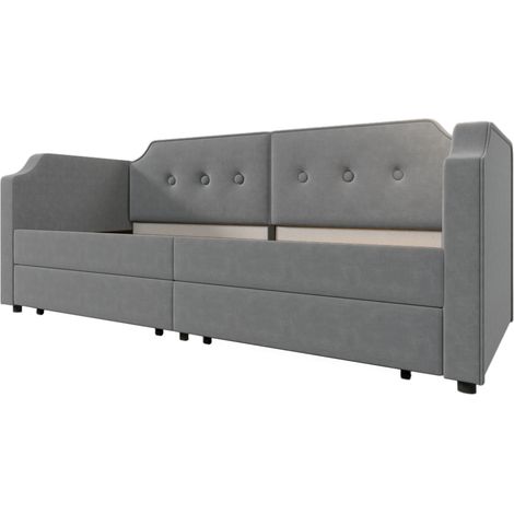 Letto imbottito 90x200 cm in velluto grigio con USB-C, luce da lettura e 2 cassetti (1/5)