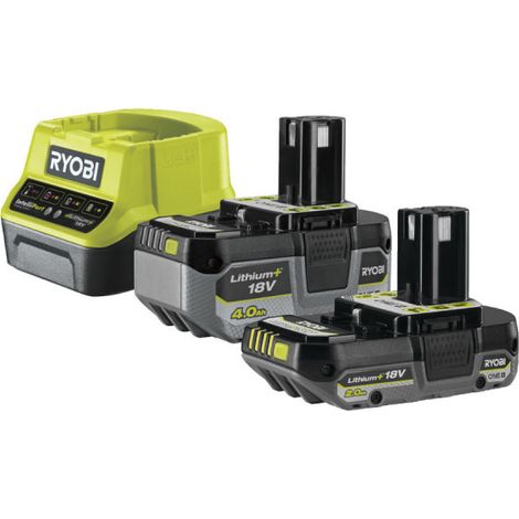 kit caricabatterie e 2 batterie di ricambio ryobi "rc18120-242x" 18v 4-2ah