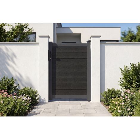 Puerta ATHOS de madera compuesta maciza de 1 m x 140 cm, color gris antracita con marco de aluminio.