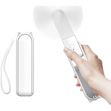 Ventilateur portable pliable blanc 2 en 1 Avec batterie externe intégrée, rechargeable par USB, idéal pour les voyages, les concerts, le maquillage des cils - Cadeau d'été pour femmes et filles (1/5)