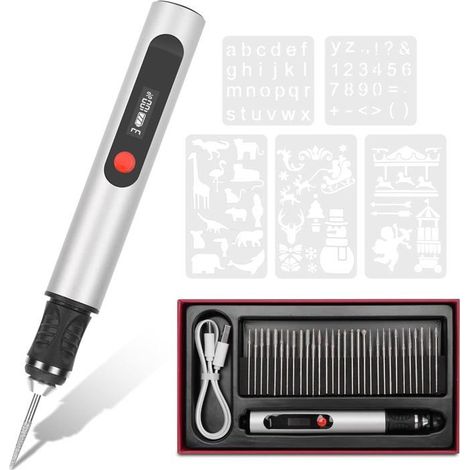 Stylo Graveur Électrique sans Fil - Mini Outil de Gravure Rechargeable avec 30 Embouts 5 Pochoirs (1/5)