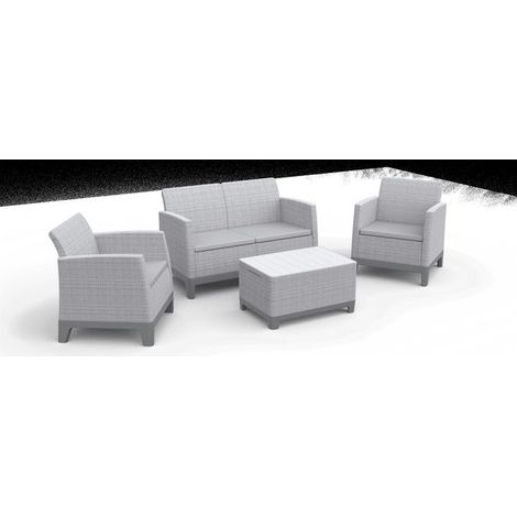 Keter set salotto da esterno Scandi 4 posti, resina effetto juta con tavolino, grigio chiaro