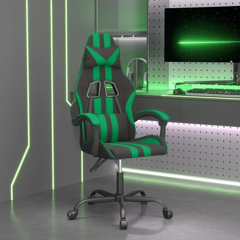 vidaXL Silla gaming giratoria cuero sintético negro y verde (1/5)