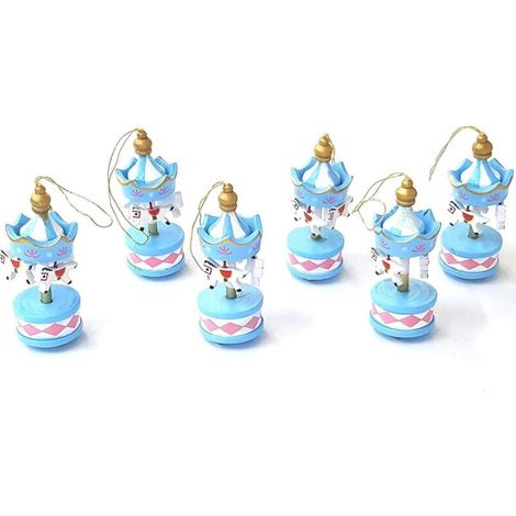 Vtizikl 6 Mini Carillon Colore Azzurro Cc39835 Giostra Cavalli Decorazione Legno 8x3.5cm -