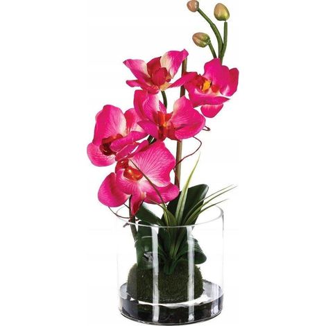 Glasvase mit künstlichen Blumen in rosa Farbe, langlebige Dekoration für jedes Interieur - Atmosphera