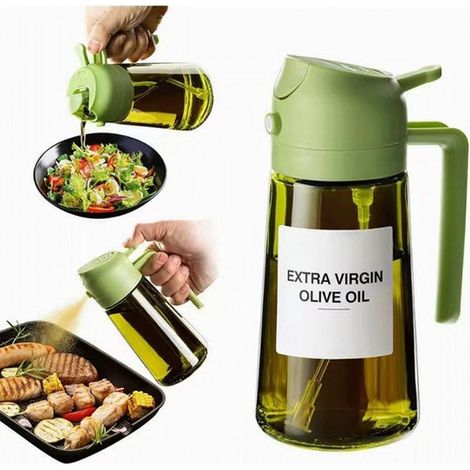 Flacon pulvérisateur d'huile – Seringue à huile – Ustensiles de cuisine – Pour la cuisson – 470 ml – 18 x 8 x 8 cm – Verre – Vert foncé (1/5)