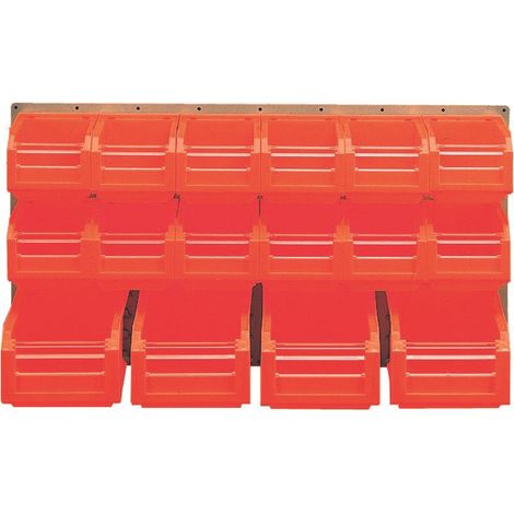 Panneau mural équipé de 12 bacs 3L et 4 bacs 8L rouges avec volets abattants - 5057056