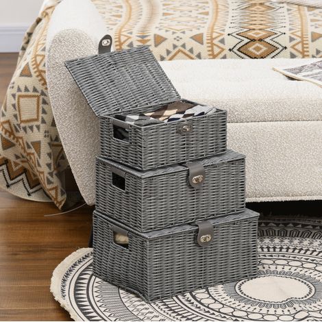 3-teiliges Aufbewahrungsbox-Set mit Deckel und Verschlüssen, 18 L / 12 L / 7 L, grau OKMYHOME (1/5)