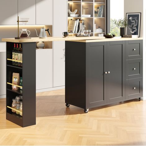 Mesa barra giratoria con amplio almacenaje y ruedas negra OKMYHOME (1/5)