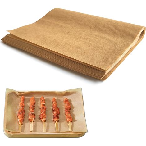 Lot de 100 feuilles de papier sulfurisé prédécoupées pour la cuisson, revêtement anti-adhésif non blanchi et passe au four, grill, friteuse à air comprimé 30x20 cm (1/5)