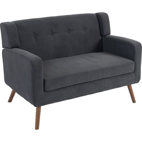 HOMCOM 2 Seater Sofa, 118 cm Corduroy Small Loveseat Sofa, Dark Grey (1/5)