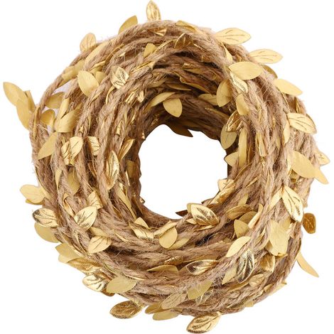 Ruban de jute 33 ft avec feuilles de burlap, guirlande dorée naturelle pour mariage rustique, décoration jungle et Noël (1/4)