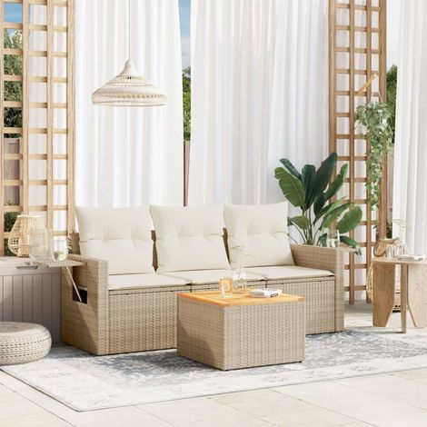 vidaXL 4-tlg. Garten-Sofagarnitur mit Kissen Beige Poly Rattan (1/5)