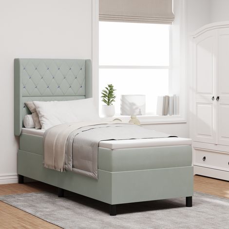 LED Box Spring Bed with Mattres Light grey 80 x 200 cm Velvet vidaXL (1/5)
