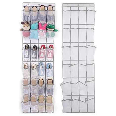 Sac de rangement à chaussures à suspendre en maille de nylon sur la porte - Sac de rangement pliable avec crochets - 24 poches - Blanc