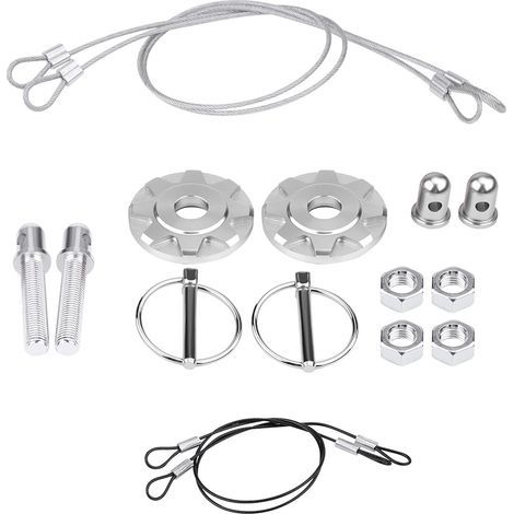 Kit d'apparence de verrouillage de goupille de capot de course de voiture en alliage d'aluminium CNC, argent universel (1/5)