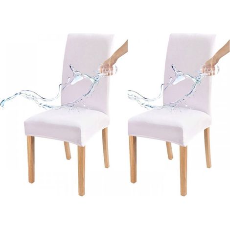 Housse de chaise imperméable, universelle pour toutes les saisons, couleur unie, facile à nettoyer, blanche (ensemble deux pièces) (1/5)