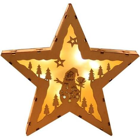 Étoile En Bois Avec Arrière-Plan De Noël - 21,5 Cm - À Led - Alimentée Par Piles - Décoration Festive Pour Fenêtre Ou Salon (1/4)