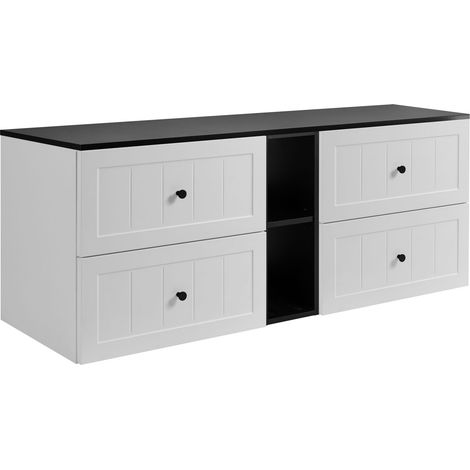 Set di mobili da bagno sotto lavabo, bianco / nero, 180 (2 x 80 + 20) x 46 x 58 cm , 3 colori di maniglie inclusi