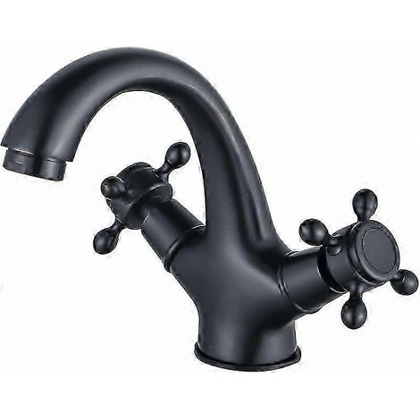 Grifo de baño retro negro, latón antiguo, grifo mezclador de lavabo de dos manijas, estilo rústico, acabado cepillado, para baño (1/5)