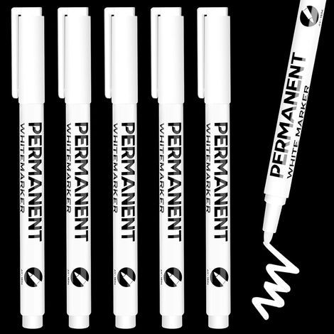 5 Pièces Marqueurs Blancs Permanent, Stylo Blanc ImperméAble et SéChage Rapide, Marqueur Blanc indelebile, pour Bois, Plastique, Pierre, Verre, Cuir, Métal, Toile (1/5)