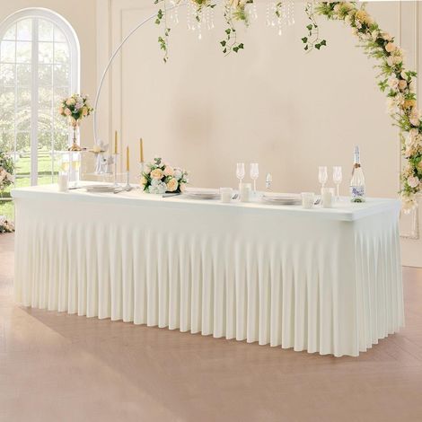Elfenbein Spandex Tischdecke für 2.4m Rechtecktische, knitterfrei & waschbar