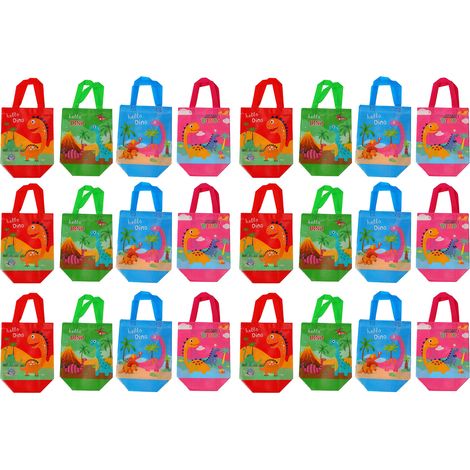 24 adorables sacs cadeaux dinosaures, sacs de fête dinosaures pliables en tissu non tissé, adaptés aux fêtes d'anniversaire, aux baby showers, etc. (1/5)
