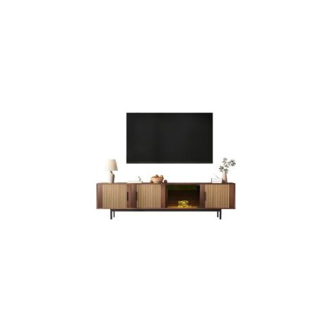 TV-Schrank, lowboard mit geschnitzter Textur, TV-Möbel mit LED-Lichtleiste und Tür aus gehärtetem Glas (1/5)