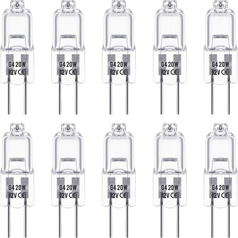 Ampoules Halogènes G4,Lampe de Base à Broche Halogène 12V 20W,Blanc Chaud 2800K,350LM,Gradable,Lampe Halogène Basse Tension G4,Lampe à Capsule Transparente,Paquet de 10