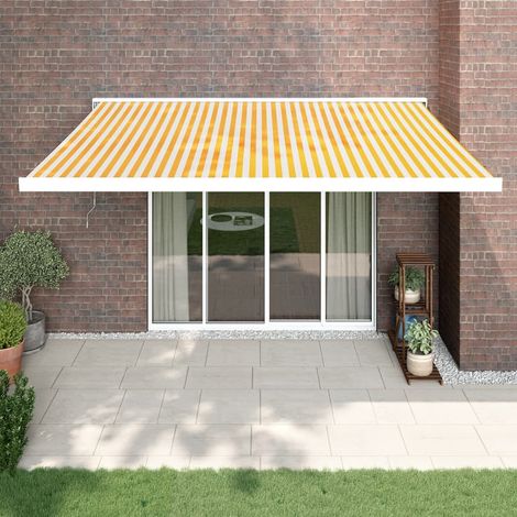 Auvent rétractable, Store Banne, Marquise Brise-soleil jaune et blanc 4x3 m tissu et aluminium LKOWF54610 (1/5)