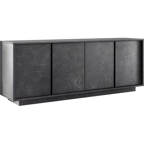 PIRALIA - Buffet 4 Portes Aspect Marbre Gris Anthracite (1/3)