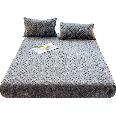 Housse de matelas en taffetas pièce unique couvre-lit en velours de lait chaud d\\'hiver protège-matelas antidérapant de couleur unie (1/3)