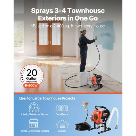 Pulvérisateur de Peinture sans Air 900 W, Système de Pulvérisation de Peinture 3300 PSI Haute Pression, avec Brosse, Tuyau, Rallonge, Buses, pour Décoration Intérieure Fournitures Clôtures (1/5)