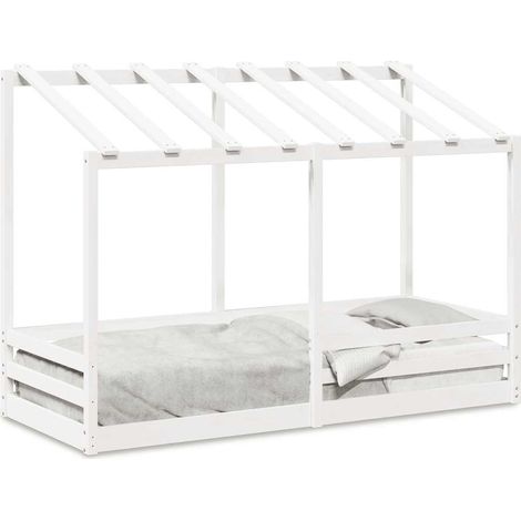 Maison Exclusive - Kinderbett mit Dach Weiß 75x190 cm Massivholz