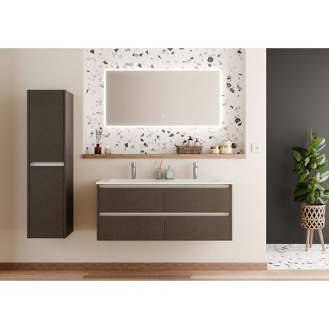 Meuble double vasque JUPITER 3.0 Tissé Gris 120cm avec Miroir REFLET (1/5)